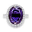 Oval Cut Purple Iolite Gemstone Multi-Stone 4-Prong Halo Ring with Round Diamond Accents in White Gold - #FRHT9941-W-IO