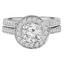 Round Cut Diamond Multi-Stone 4-Prong Vintage Cathedral-Set Halo Engagement Ring and Wedding Band Bridal Set with Round Diamond Accents in White Gold - #2502WS-W-SET