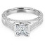 Princess Cut Diamond Vintage Multi-Stone V-Prong Engagement Ring with Round Diamond Accents in White Gold - #2028LP-W