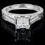 Princess Cut Diamond Vintage Multi-Stone V-Prong Engagement Ring with Round Diamond Accents in White Gold - #2028LP-W