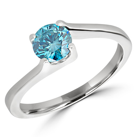 Round Cut Ocean Blue Diamond Solitaire 4-Prong Bypass Engagement Ring in White Gold - #HR6951-W-BLUE