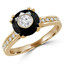 Round Cut Diamond Bezel-Set Inside Round Black Diamond Multi-Stone 4 Double-Prong Cathedral-Set Vintage Engagement Ring with Round White Diamond Accents in Yellow Gold - #SM2361-Y-SIM