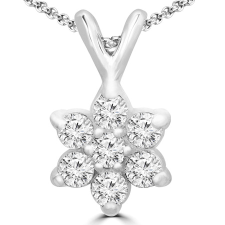 Round Cut Diamond Multi-Stone Star-Inspired Shared-Prong Pendant Necklace with Chain in White Gold - #C725-W
