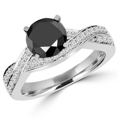 Round Cut Black Diamond Infinity Multi-Stone 4-Prong Engagement Ring with Round Diamond Accents in White Gold - #HR5006-W-BLK