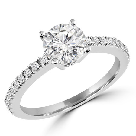 Round Cut Diamond Multi-Stone 4-Prong Engagement Ring with Round Diamond Scallop-Set Accents in White Gold - #HR6266-W