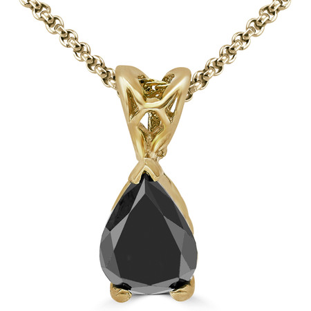 Pear Cut Black Diamond Solitaire Pendant Necklace with Chain in Yellow Gold - #PPF2-PEAR-BLACK-Y