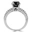 Round Cut Black Diamond Multi-Stone 4-Prong Vintage Engagement Ring with Round Diamond Scallop-Set & Pave Accents in White Gold - #HR6213-W-BLK
