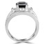 Princess Cut Black Diamond Multi-Stone V-Prong Vintage Engagement Ring with Round & Princess Cut White Diamond Accents in White Gold - #HR8029-W-BLK