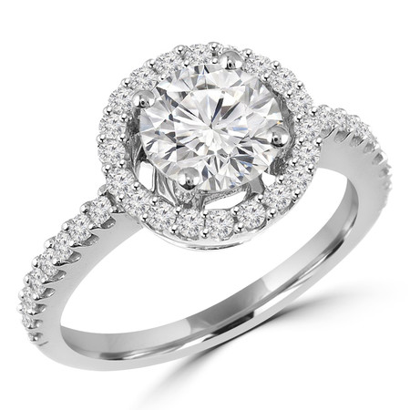 Round Cut Diamond Multi-Stone 4-Prong Vintage Halo Engagement Ring with Round Diamond Scallop-Set Accents in White Gold - #HR6212-W