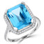 Emerald Cut Blue Topaz Gemstone Multi-Stone 4-Prong Halo Cocktail Ring with Round Cut White Diamond Accents in White Gold - #CSFR7R6838-W-TOP