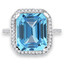 Emerald Cut Blue Topaz Gemstone Multi-Stone 4-Prong Halo Cocktail Ring with Round Cut White Diamond Accents in White Gold - #CSFR7R6838-W-TOP