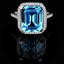 Emerald Cut Blue Topaz Gemstone Multi-Stone 4-Prong Halo Cocktail Ring with Round Cut White Diamond Accents in White Gold - #CSFR7R6838-W-TOP