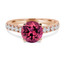 Round Cut Pink Tourmaline Gemstone Multi-Stone 4-Prong Cathedral-Set Engagement Ring with Round White Diamond Accents in Rose Gold - #SM1991-R-TOUR