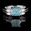 Princess Cut Blue Diamond Multi-Stone V-Prong Engagement Ring & Wedding Band Bridal Set with Baguette Cut White Diamond Accents in White Gold - #HR8092A-B-W-BLUE