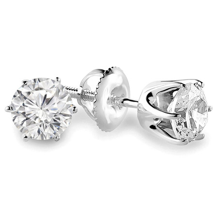 Round Cut Diamond Solitaire 6-Prong Stud Earrings with Screwbacks in White Gold - #G4D6-W