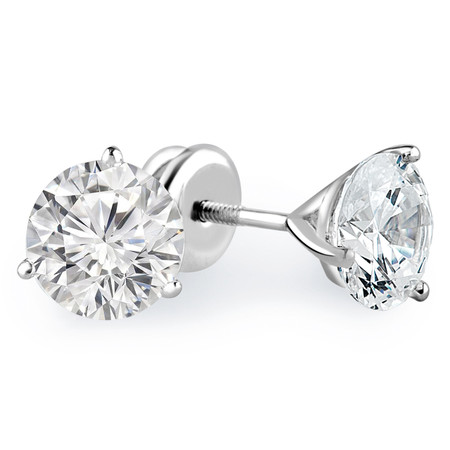 Round Cut Diamond Solitaire 3-Prong Martini Setting Stud Earrings with Screwbacks in White Gold - #R443-W