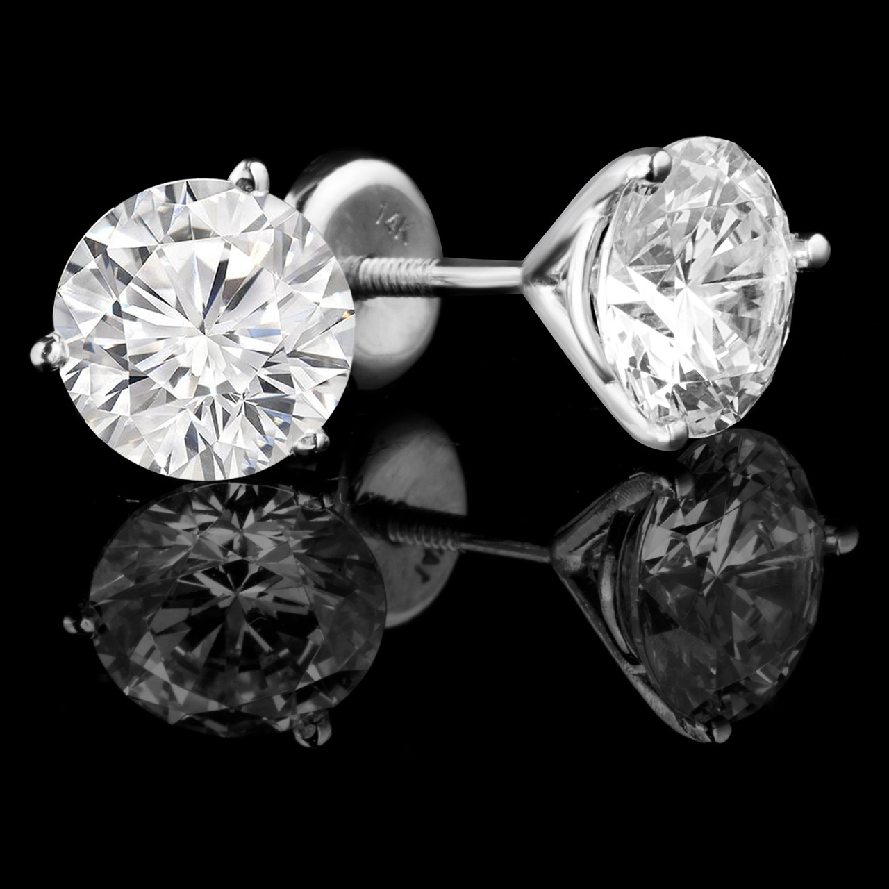 2 Carat Martini Set Diamond Stud Earrings 18K White Gold