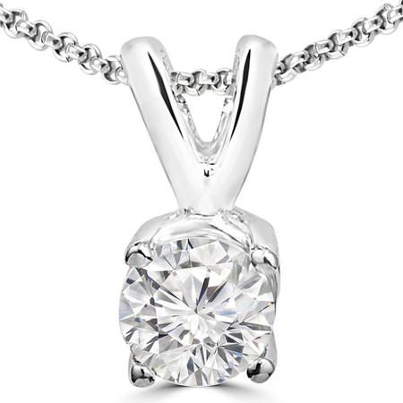 Round Cut Diamond Solitaire 4-Prong Y-Bail Pendant Necklace with Chain in White Gold - #P4R-W