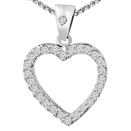 Round Cut Diamond Multi-Stone Shared-Prong Heart Shape Pendant Necklace with Chain in White Gold - #MD-P-HEART-R-W