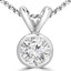 Round Cut Diamond Solitaire Bezel-Set Pendant Necklace with Chain in White Gold - #R720-W