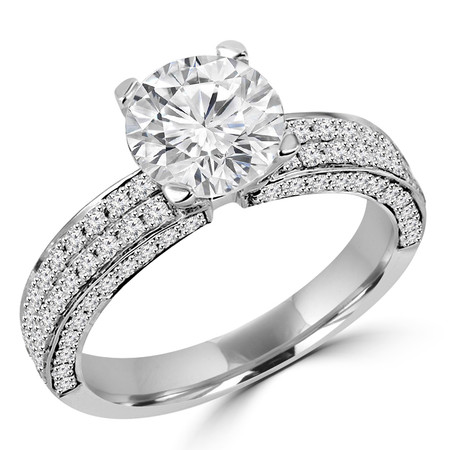 Round Cut Diamond Multi-Stone 4-Prong Engagement Ring with Round Diamond Pave Accents in White Gold - #HDR10077-W