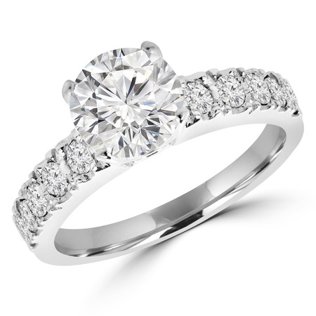 Round Cut Diamond Multi-Stone 4-Prong Engagement Ring with Round Diamond Scallop-Set Accents in White Gold - #LOCAL-NOVO-MD-R-W
