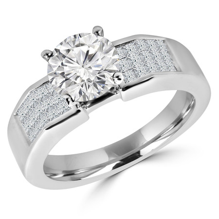 Round Cut Diamond Multi-Stone 4-Prong Engagement Ring with Princess Cut Diamond Invisible-Set Accents in White Gold - #HR10098-W