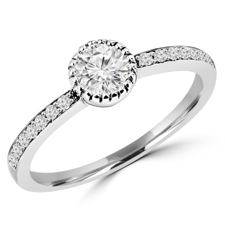Round Cut Diamond Multi-Stone Prong-Set Engagement Ring with Round Diamond Accents in White Gold - #HR10072-W