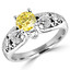 Round Cut Canary Yellow Diamond Multi-Stone 4-Prong Vintage Engagement Ring with Round White Diamond Accents in White Gold - #HR6218-W-YELLOW