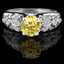 Round Cut Canary Yellow Diamond Multi-Stone 4-Prong Vintage Engagement Ring with Round White Diamond Accents in White Gold - #HR6218-W-YELLOW