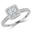 Princess Cut Diamond Multi-Stone 4-Prong Vintage Halo Engagement Ring with Round Diamond Accents in White Gold - #HR4435-W