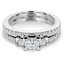 Princess Cut Diamond Three-Stone V-Prong Engagement Ring & Wedding Band Bridal Set with Round Diamond Accents in White Gold - #HR4746-A-B-W-PR