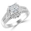 Princess Cut Diamond Multi-Stone Split-Shank V-Prong Vintage Halo Engagement Ring with Round Diamond Accents in White Gold - #HR6313-W