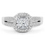 Princess Cut Diamond Multi-Stone Split-Shank V-Prong Vintage Halo Engagement Ring with Round Diamond Accents in White Gold - #HR6313-W
