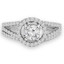 Round Cut Diamond Multi-Stone Split-Shank 4-Prong Vintage Halo Engagement Ring & Wedding Band Bridal Set with Round Diamond Accents in White Gold - #HR6539A-B-W