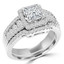 Princess Cut Diamond Multi-Stone V-Prong Vintage Halo Engagement Ring & Wedding Band Bridal Set with Round Prong & Channel-Set Diamond Accents in White Gold - #HR6533-A-B-W