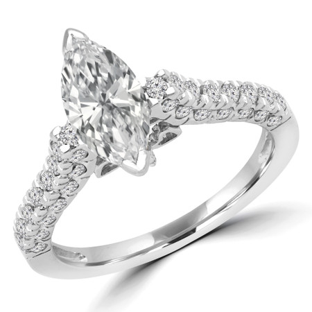 Marquise Cut Diamond Multi-Stone V-Prong Engagement Ring with Round Diamond Accents in White Gold - #HR6704-W