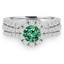 Round Cut Green Diamond Multi-Stone Shared-Prong Vintage Halo Engagement Ring with Round White Diamond Accents in White Gold - #HR4529-W-GREEN