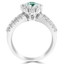Round Cut Green Diamond Multi-Stone Shared-Prong Vintage Halo Engagement Ring with Round White Diamond Accents in White Gold - #HR4529-W-GREEN