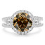 Round Cut Champagne Diamond Multi-Stone Split-Shank 4-Prong Halo Engagement Ring with Round White Diamond Accents in White Gold - #HR6265-W-CHAM