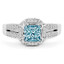 Princess Cut Blue Diamond Multi-Stone Split-Shank V-Prong Vintage Halo Engagement Ring with Round White Diamond Accents in White Gold - #HR6313-W-BLUE