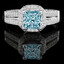 Princess Cut Blue Diamond Multi-Stone Split-Shank V-Prong Vintage Halo Engagement Ring with Round White Diamond Accents in White Gold - #HR6313-W-BLUE