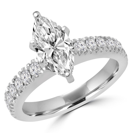 Marquise Cut Diamond Multi-Stone 6-Prong Engagement Ring with Round Diamond Accents in White Gold - #2457L-W-MQ