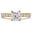 Cushion Cut Diamond Multi-Stone 4-Prong Engagement Ring with Round Diamond Accents in Yellow Gold - #HR10360-Y-CU