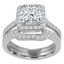 Princess Cut Diamond Multi-Stone 4-Prong Halo Engagement Ring & Wedding Band Bridal Set with Round Diamond Accents in White Gold - #IMP-R-0-SET-PR-W