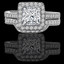 Princess Cut Diamond Multi-Stone 4-Prong Halo Engagement Ring & Wedding Band Bridal Set with Round Diamond Accents in White Gold - #IMP-R-0-SET-PR-W