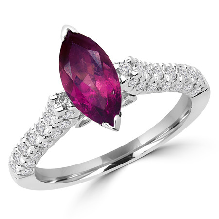 Marquise Cut Pink Tourmaline Gemstone Multi-Stone V-Prong Engagement Ring with Round White Diamond Accents in White Gold - #HR6704-W-TOUR
