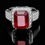 Emerald Cut Treated Red Ruby Multi-Stone 4 Double-Prong Halo Cocktail Ring with Round White Diamond Accents in White Gold - #CFQT6