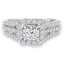 Princess Cut Diamond Multi-Stone 4-Prong Split-Shank Vintage Halo Engagement Ring with Round Diamond Accents in White Gold - #FRCF5270-PR-W