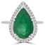 Pear Cut Green Emerald Gemstone Multi-Stone 5-Prong Halo Cocktail Ring with Round White Diamond Accents in White Gold - #CSFRM0069